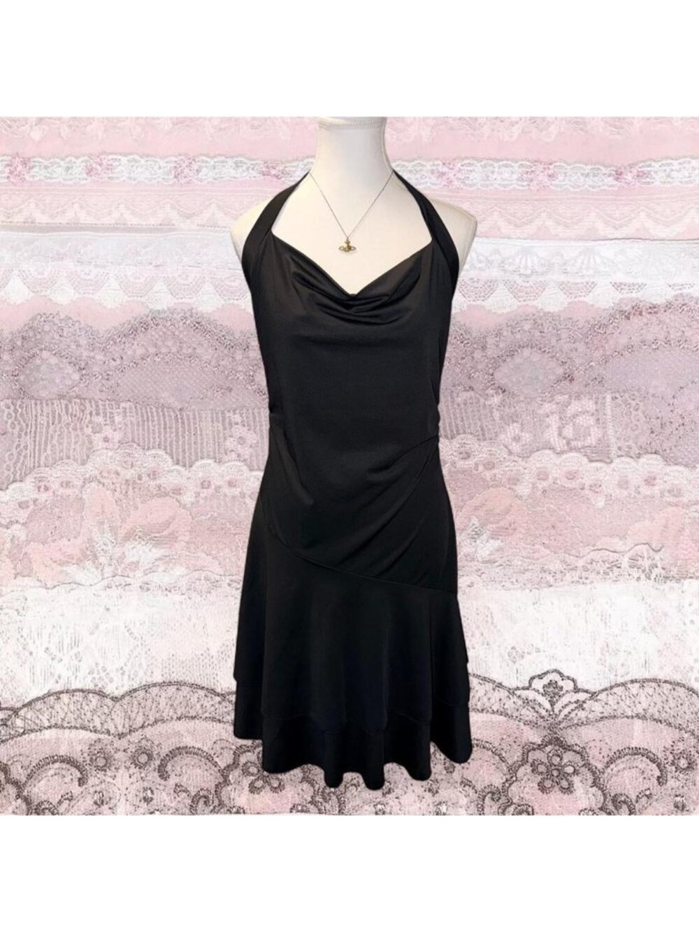 Black Halter Dress With Cowl Neck Y2K Going Out Style